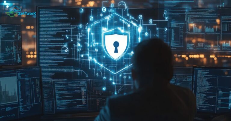 Firewall empresarial como primera línea de defensa: escudo protegiendo la red corporativa — ZetTateK