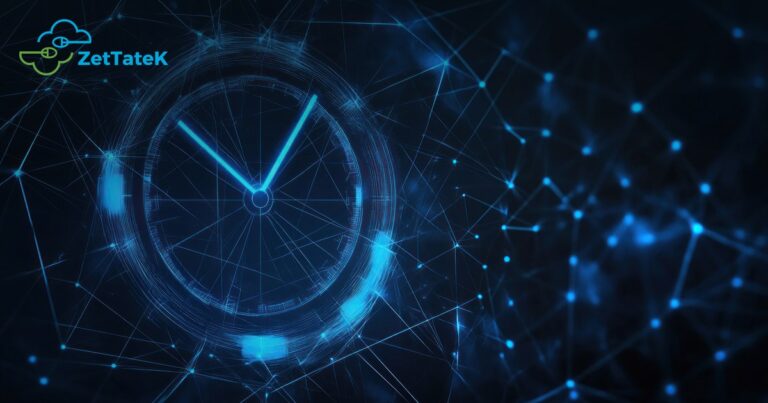 Reloj digital sobre una red de nodos, que representa las 8.760 horas del año que un SOC tiene que cubrir