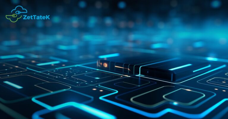Malla de red iluminada en azul que representa la infraestructura que vigila un NOC